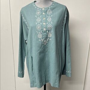 Teal Embroidered Long Sleeve Top